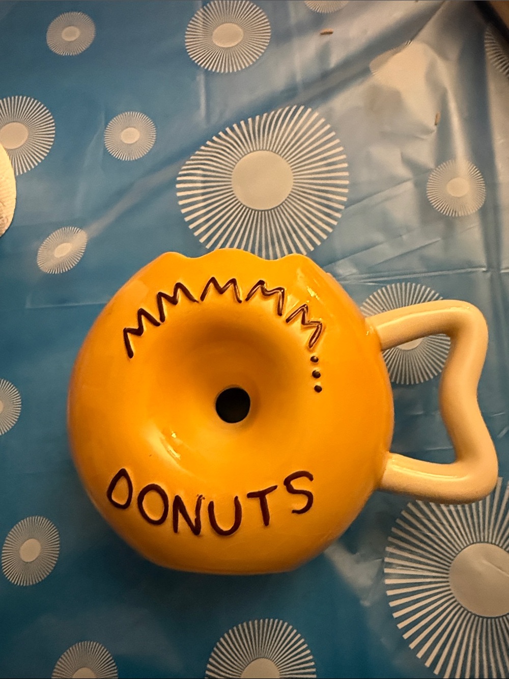 Ceramic Donut Mug in Yellow with Playful 'DONUTS' Lettering